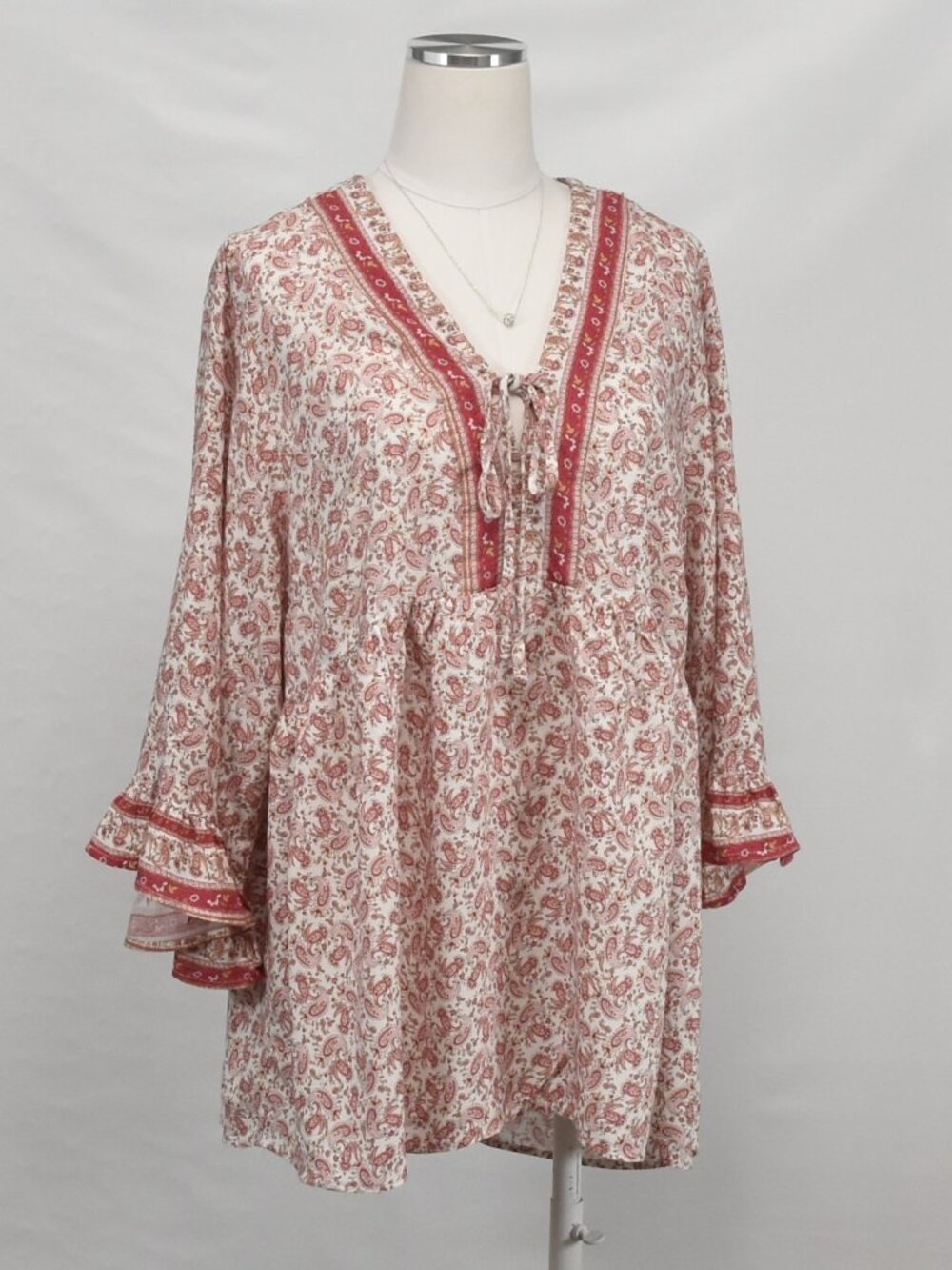 Cynthia Rowley 1X Paisley Boho Bell Sleeve Tunic Blouse